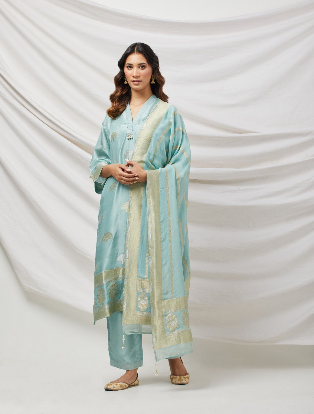 Blue Banarasi Silk Suit Set