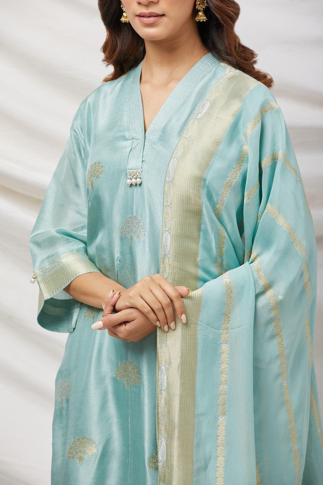 Blue Banarasi Silk Suit Set