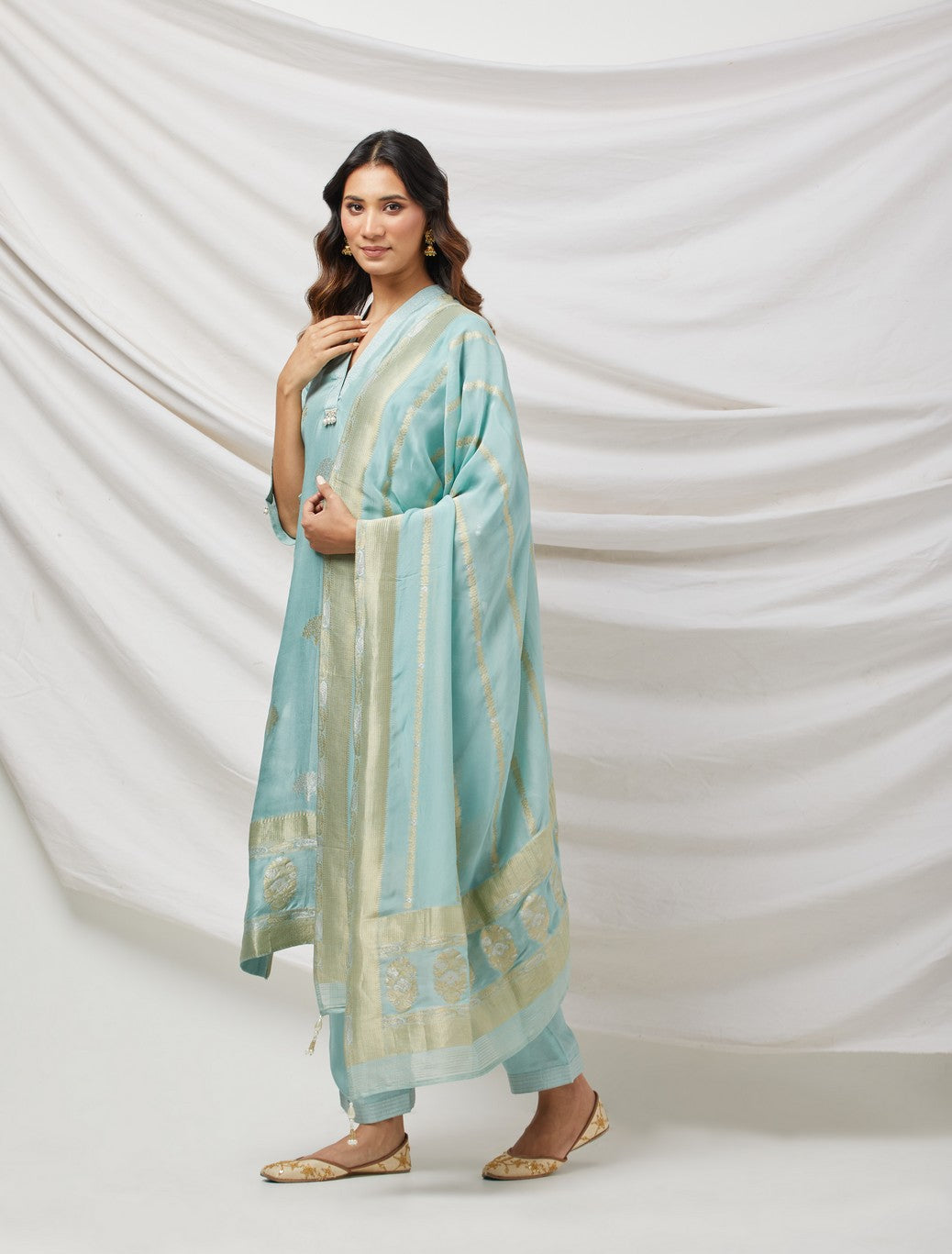 Blue Banarasi Silk Suit Set