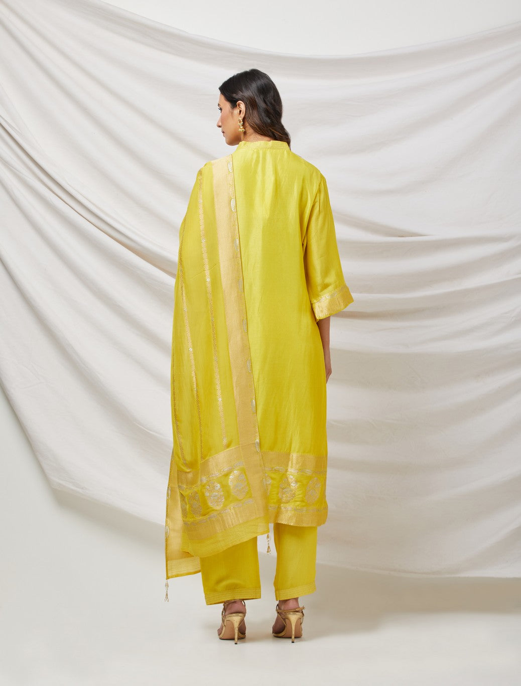 Lime Yellow Banarasi Silk Suit Set