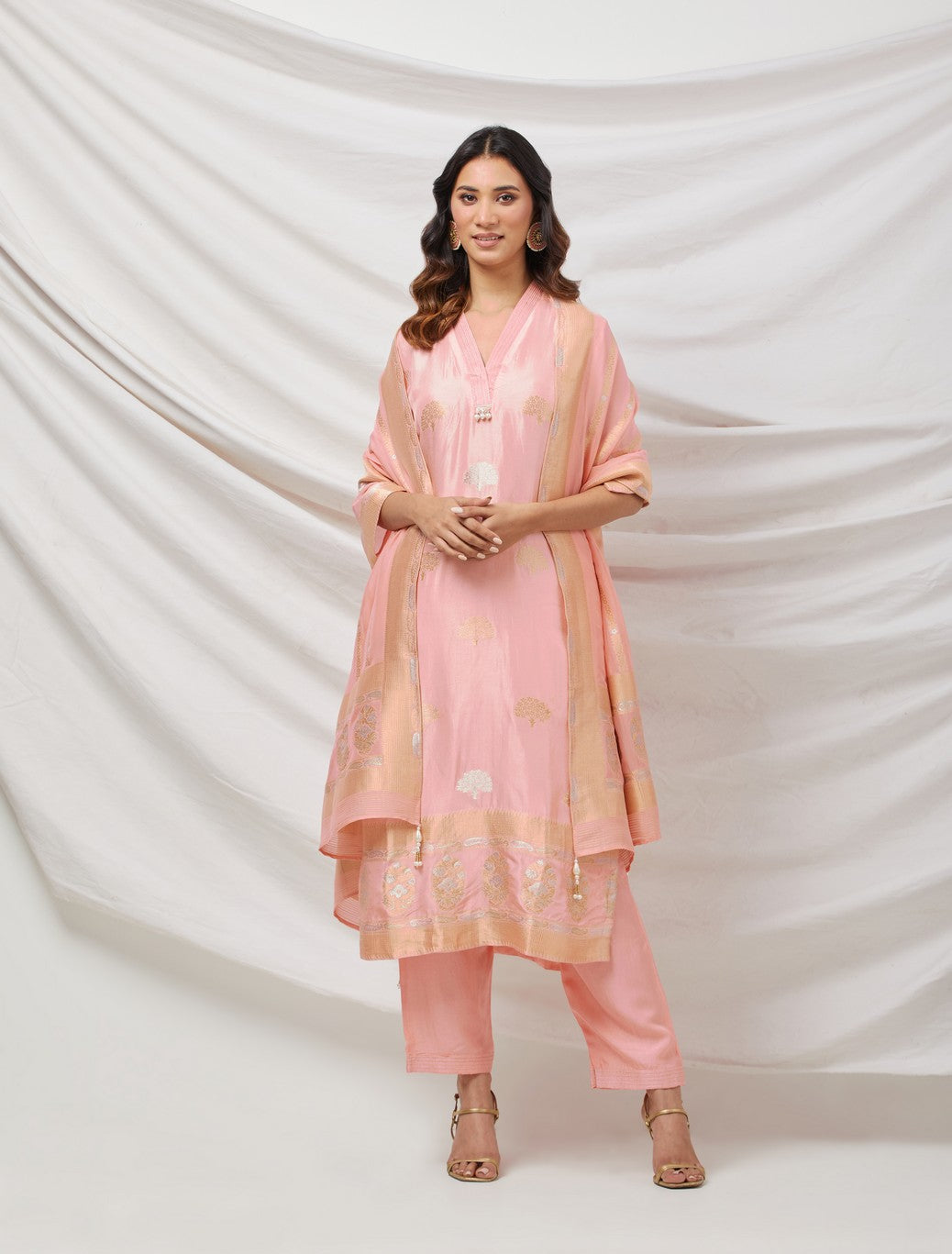 Pink Banarasi Silk Suit Set