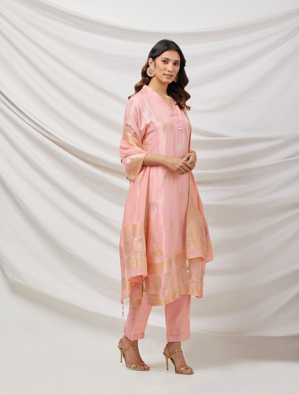 Pink Banarasi Silk Suit Set