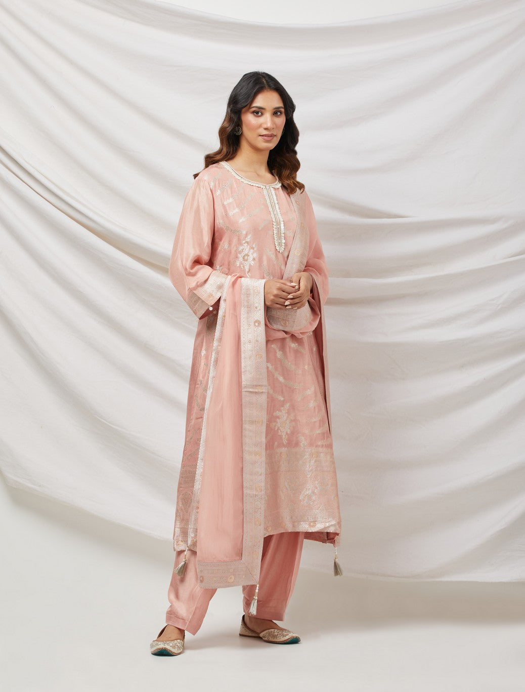 Pink Banarasi Silk Kurta Set