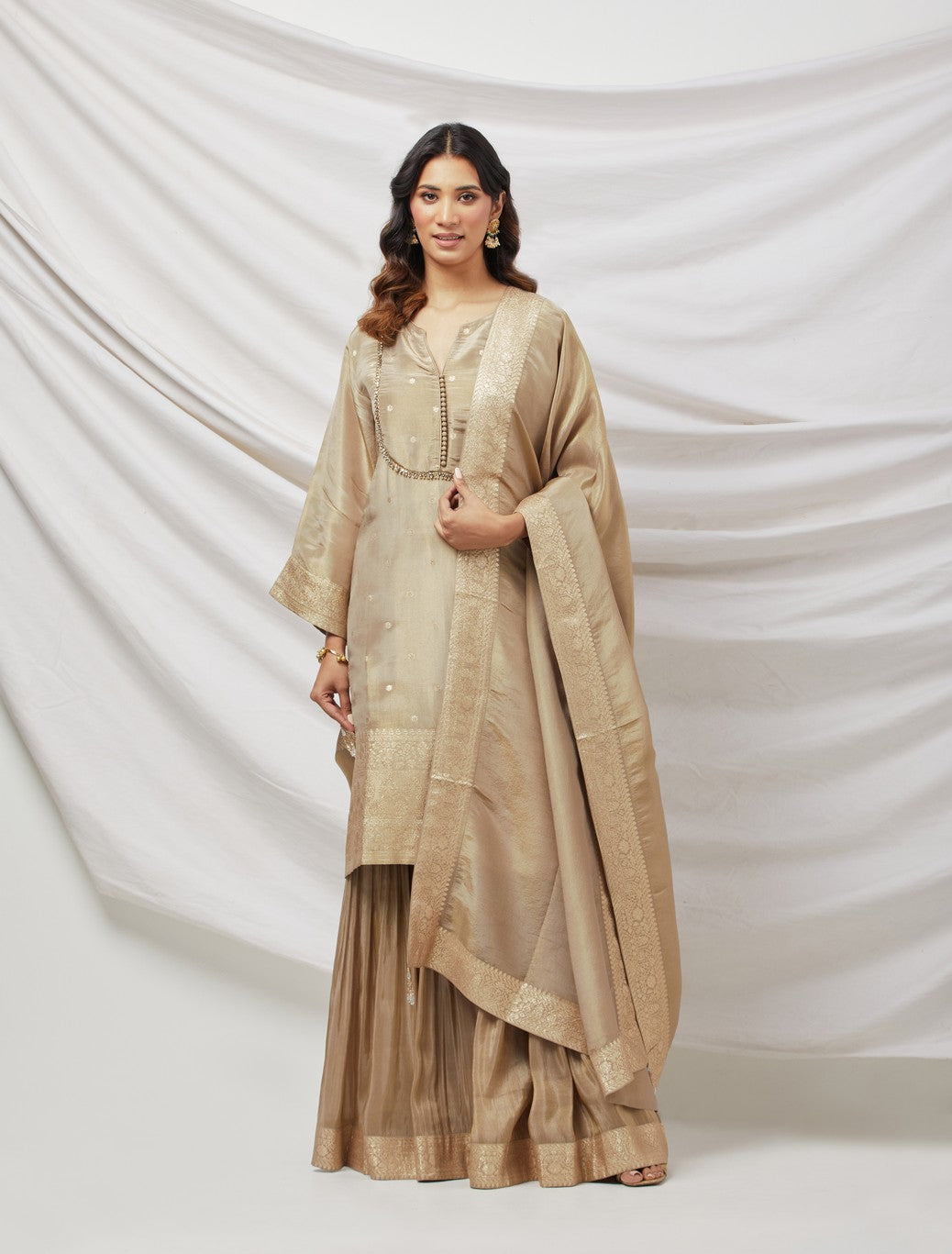 Beige Embroidered Suit Set