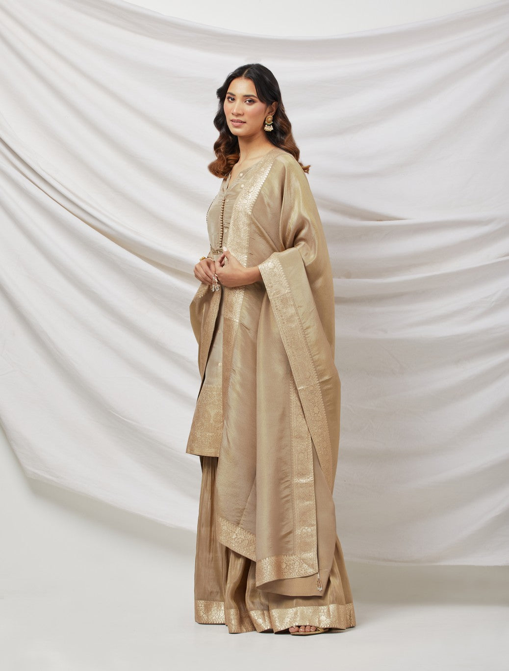 Beige Embroidered Suit Set