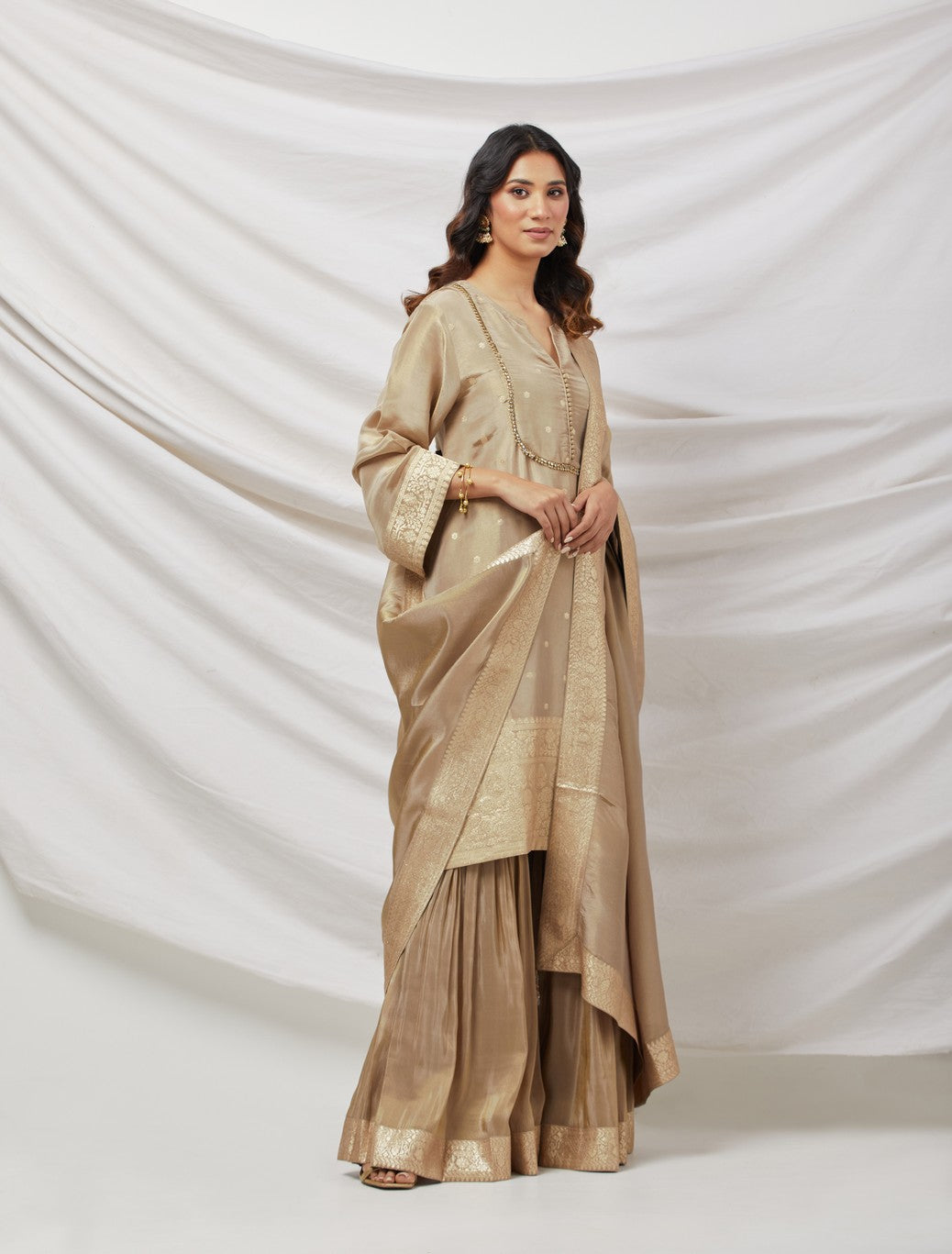 Beige Embroidered Suit Set