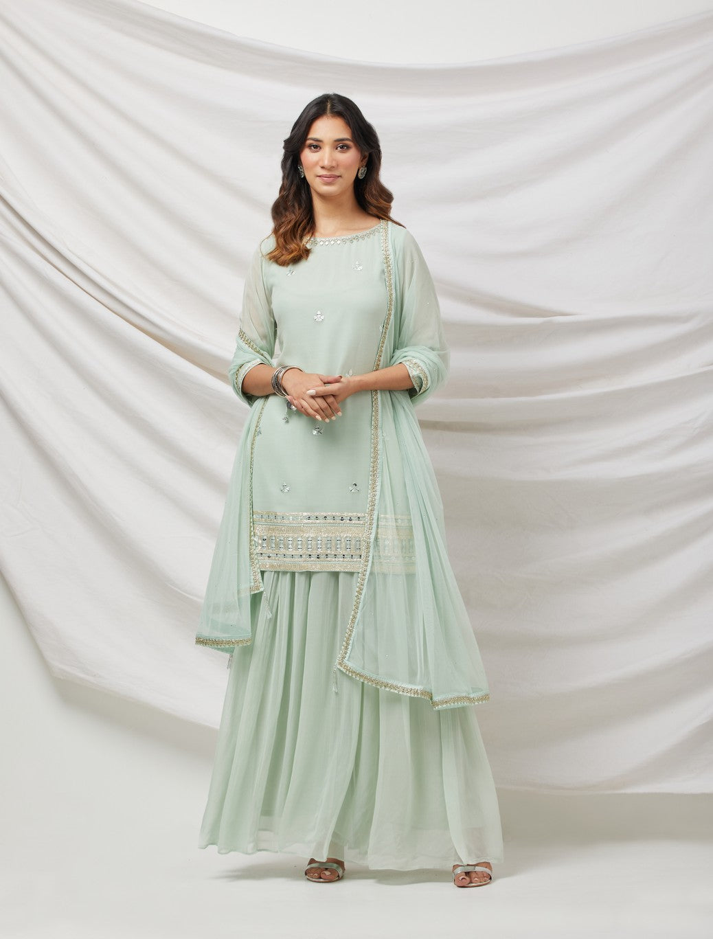 Aqua Blue Embroidered Kurta Set