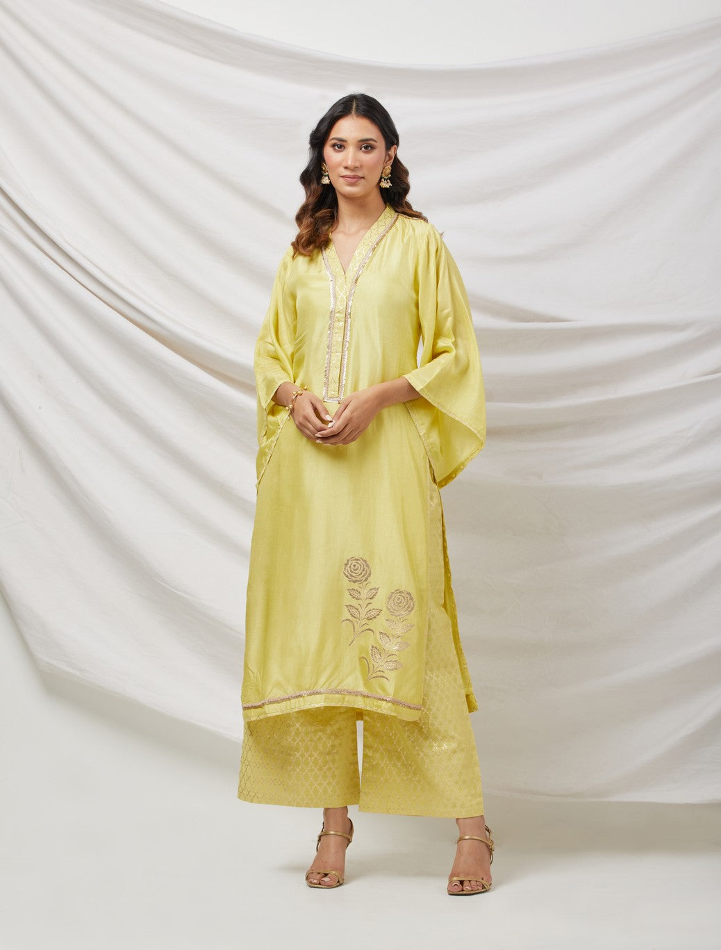 Lime Green Banarasi Silk Kurta Set