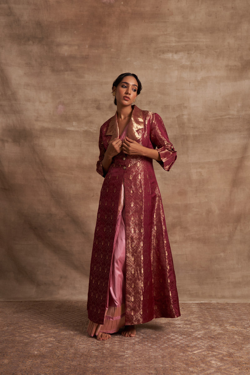 Geometrical Tissue Zari Satin Benarasi Handloom Jacket