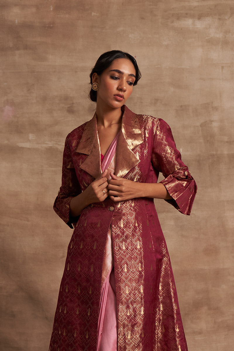 Geometrical Tissue Zari Satin Benarasi Handloom Jacket