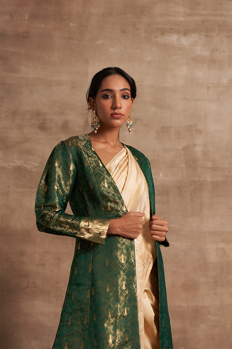 Geometrical Tissue Zari Satin Benarasi Handloom Jacket