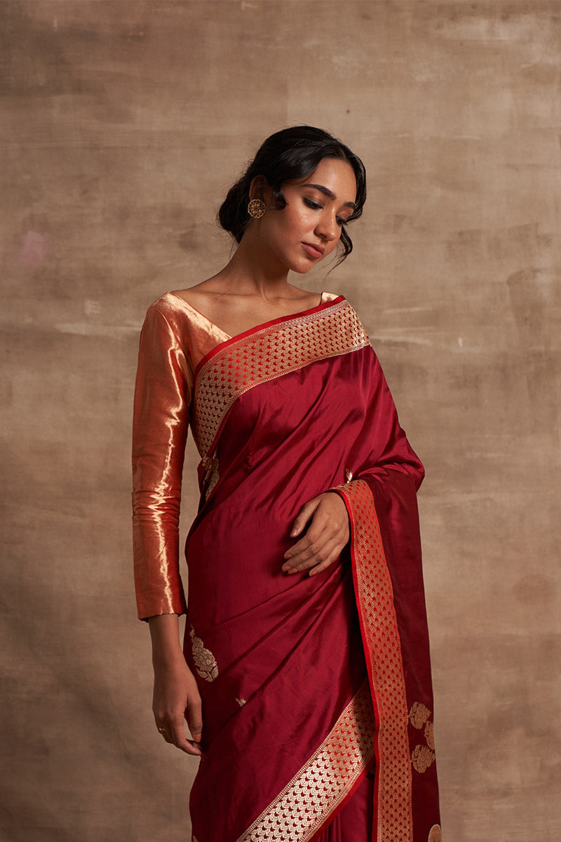 Laal Rose Butta Zari Pure Silk saree