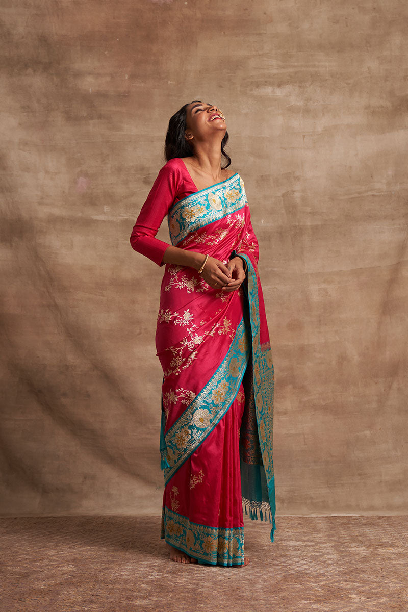 Rani Jangla Firozi Kadiyal Zari Pure Silk saree