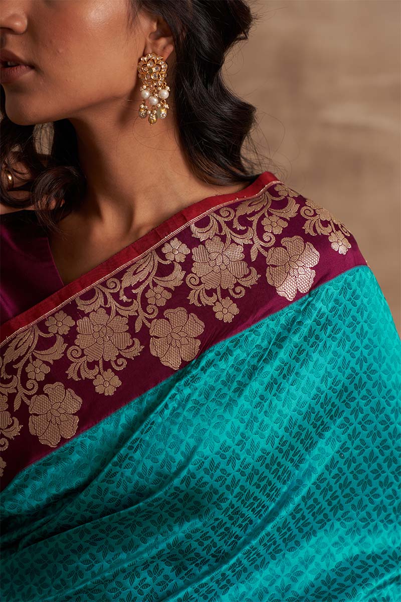 Firozi Jangla Kadiyal Zari Pure Silk saree