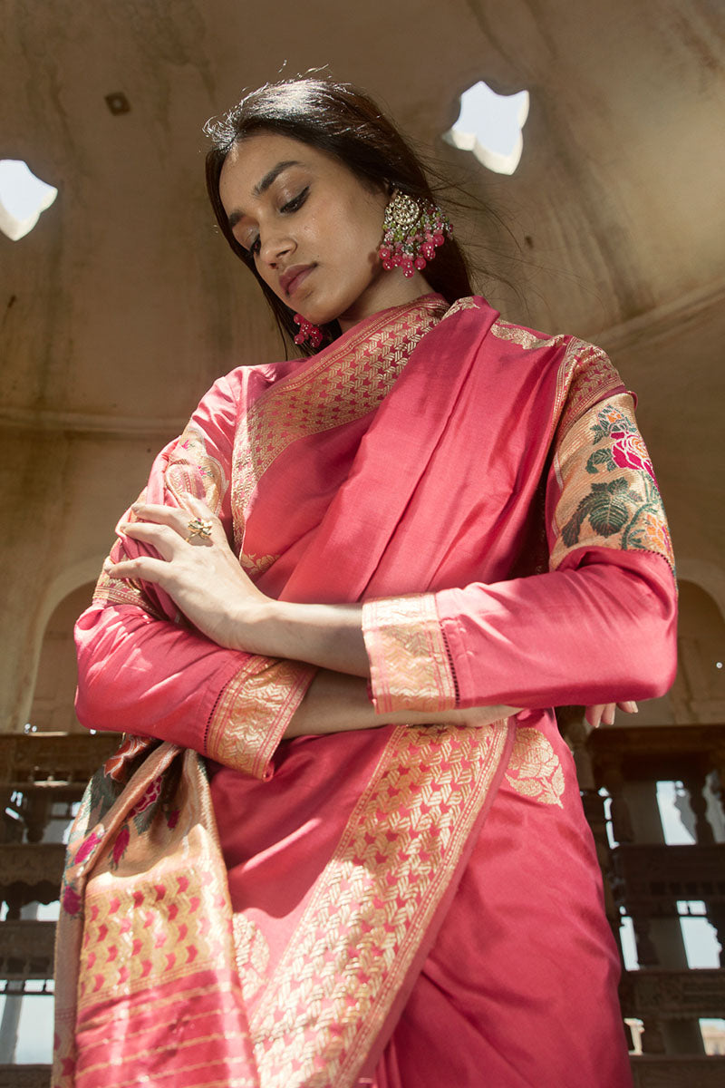 Gulabia Rose Butta Zari Pure Silk saree