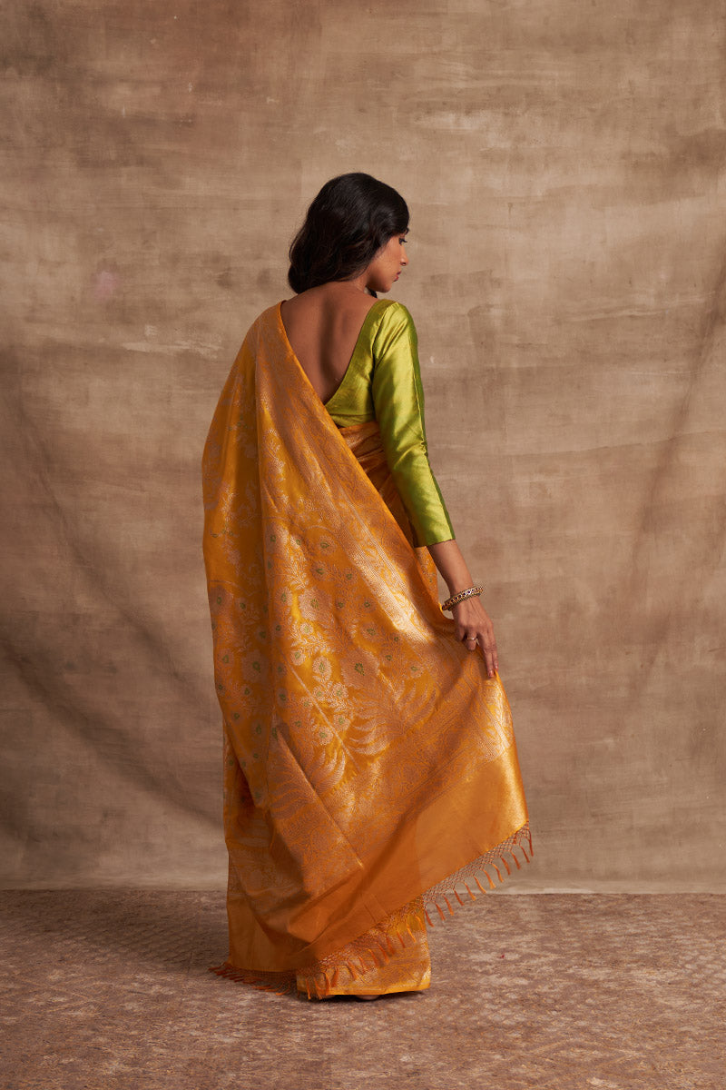 Pitambari Floral Jangla Zari Pure Silk saree