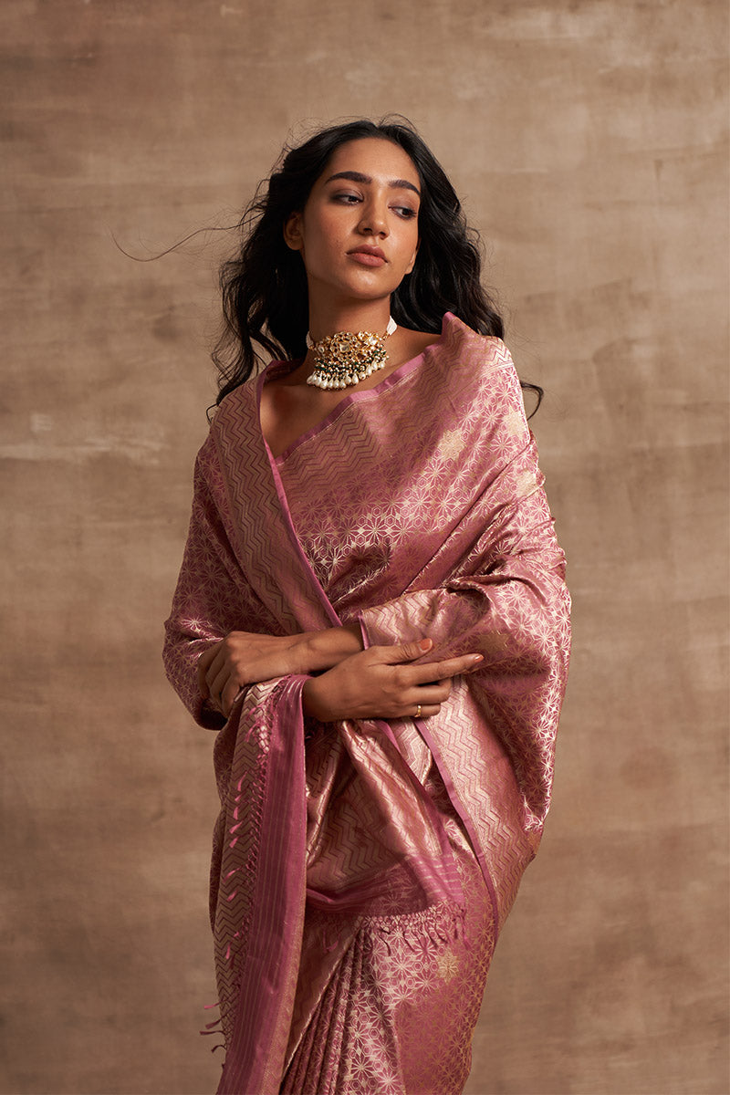 Pyazi Geometrical Zari Pure Silk saree