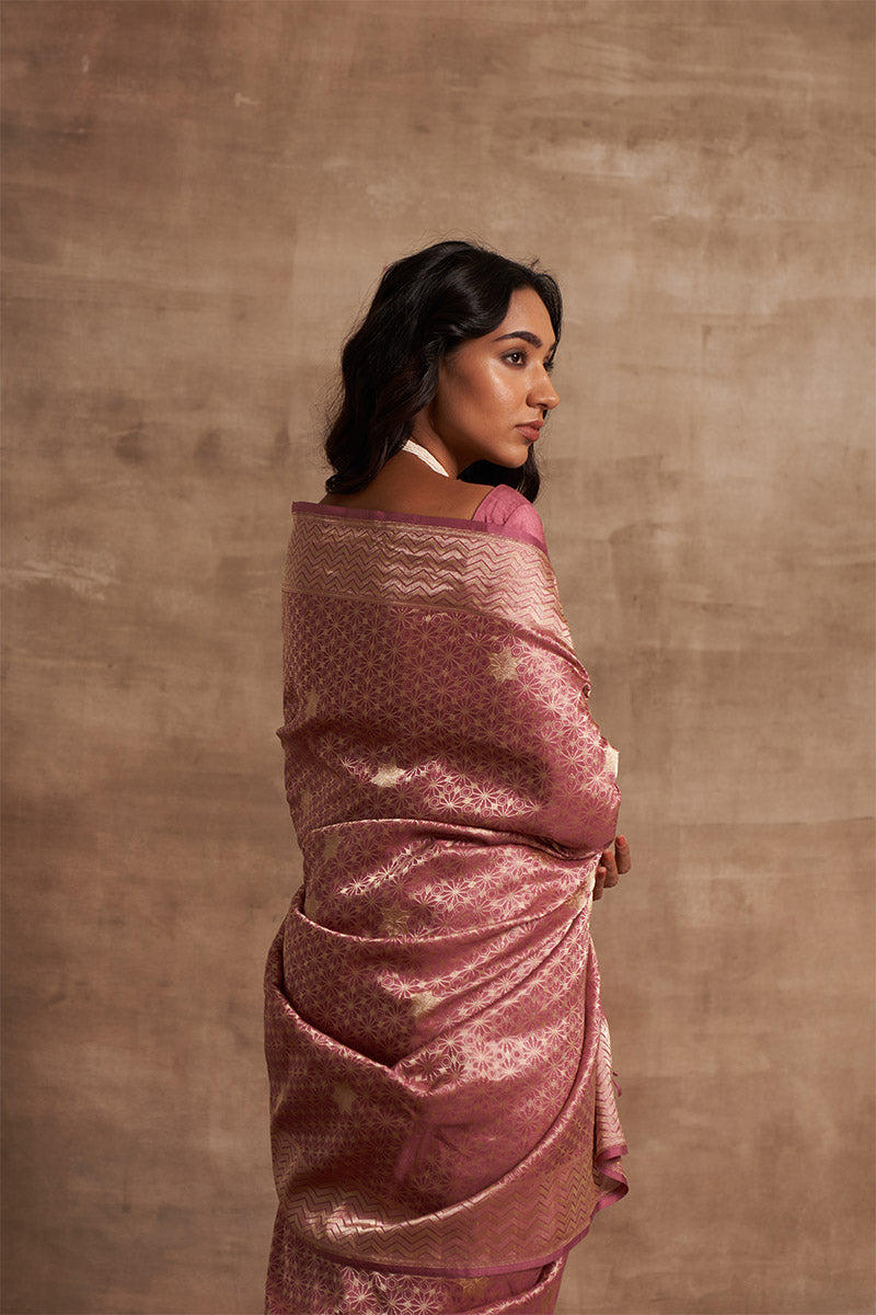 Pyazi Geometrical Zari Pure Silk saree