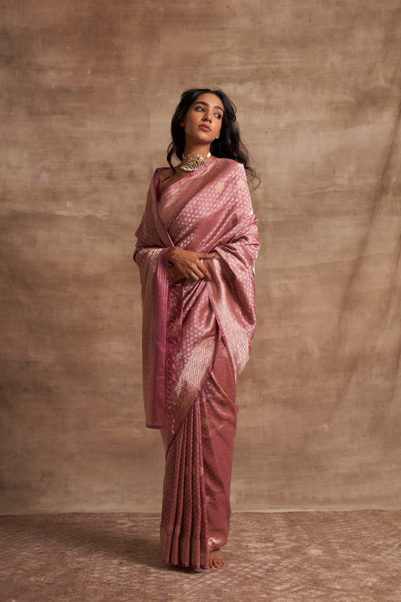 Pyazi Geometrical Zari Pure Silk saree