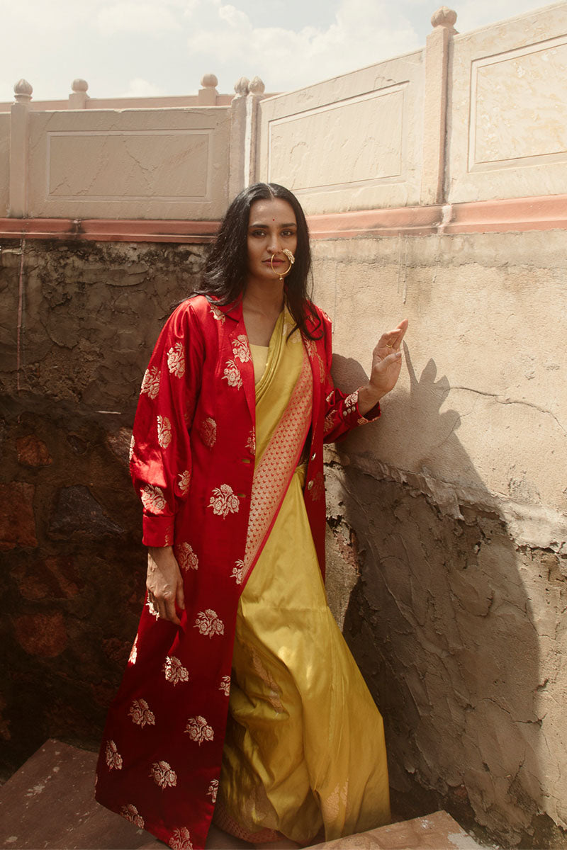 Rose Butta Zari Satin Benarasi Handloom Jacket