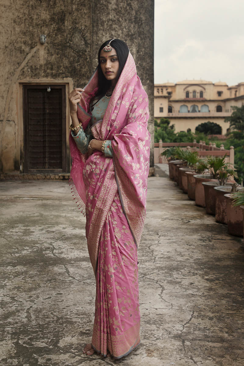 Firozi Jangla Zari Pure Silk saree