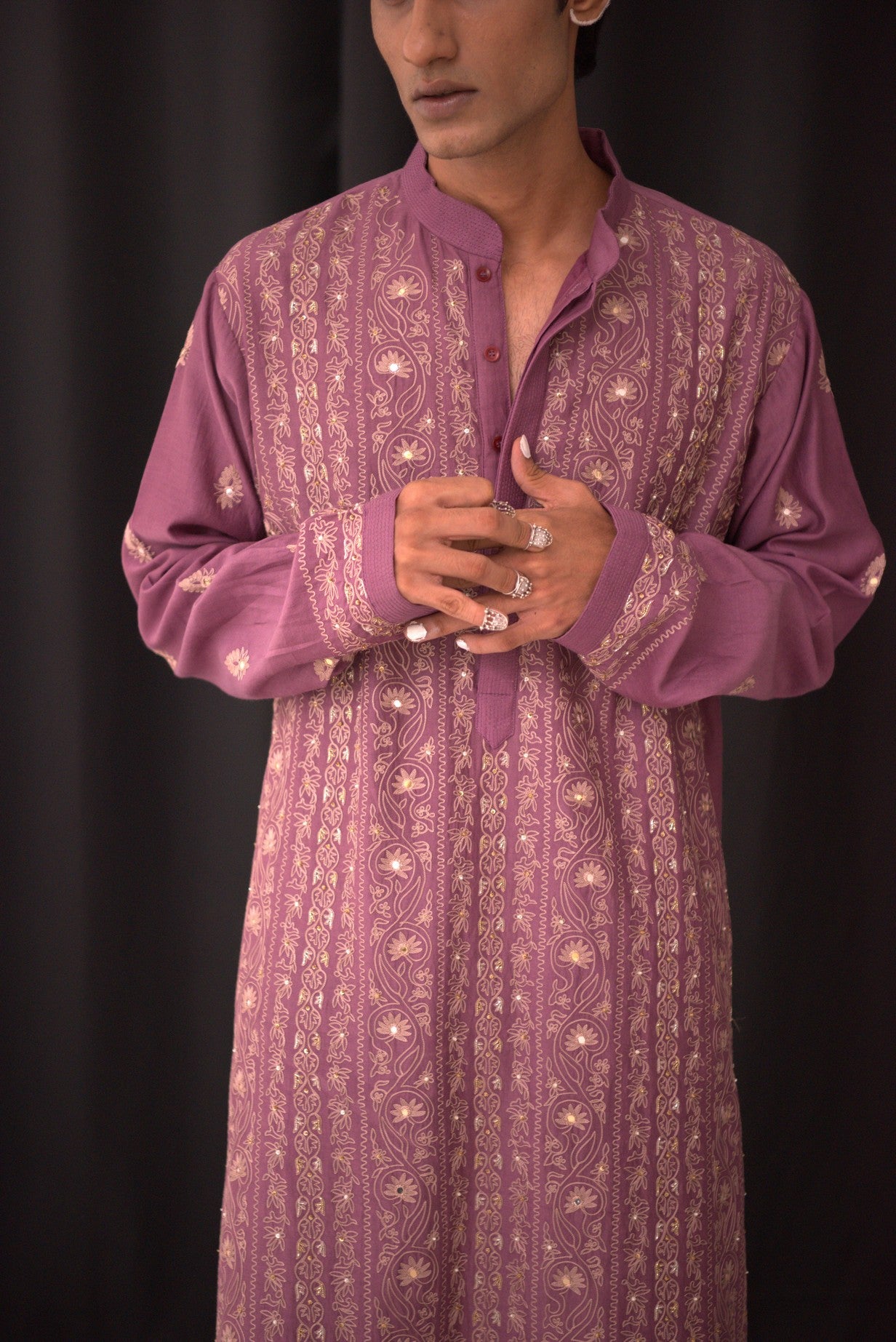 Chanderi Grape Bold and Border Kurta With Pants