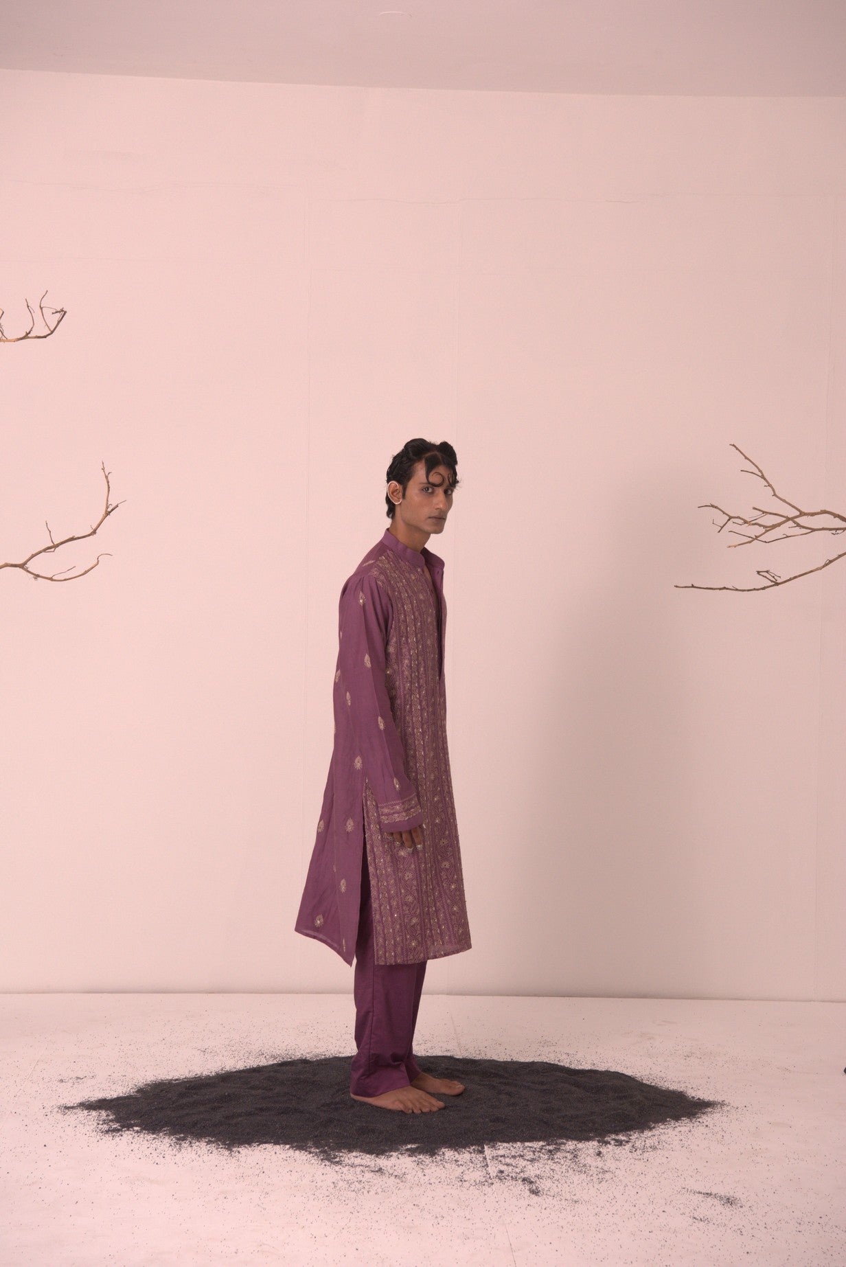 Chanderi Grape Bold and Border Kurta With Pants