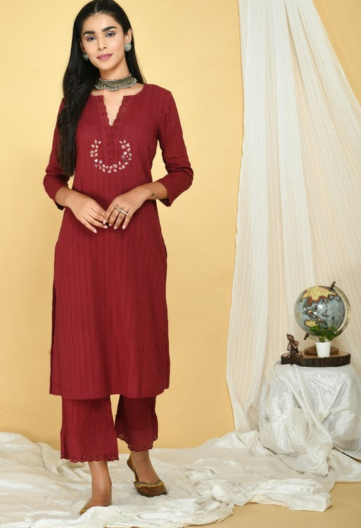 Maroon Cotton Kurta Set of 2