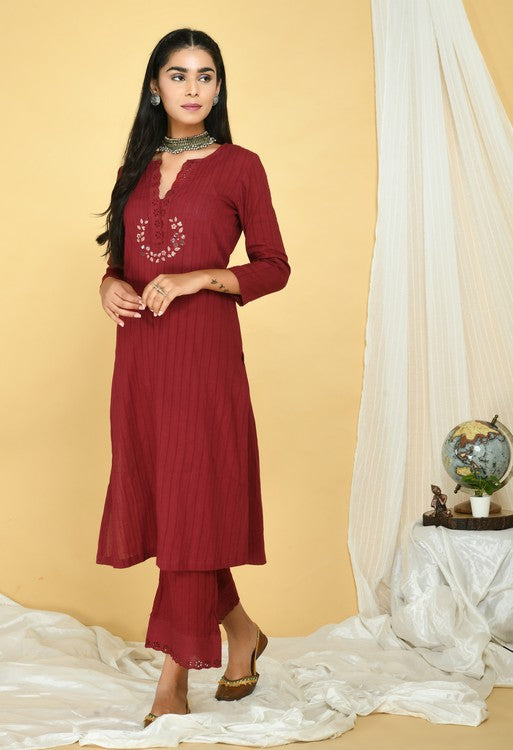 Maroon Cotton Kurta Set of 2