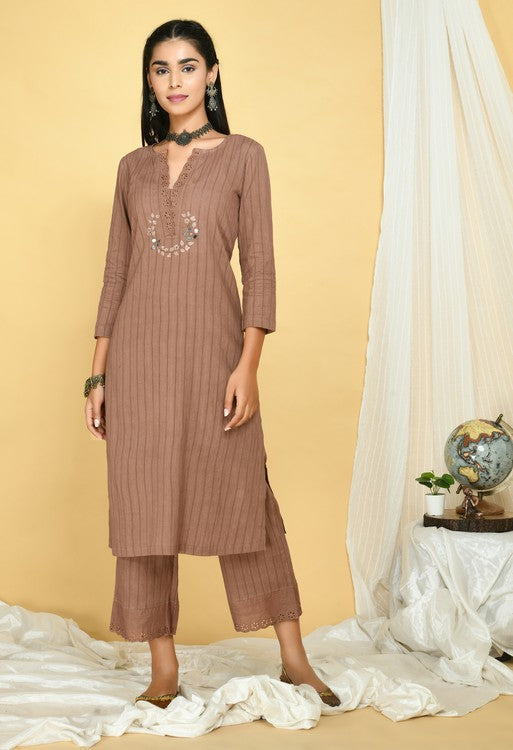 Mocha Brown Cotton Kurta Set of 2