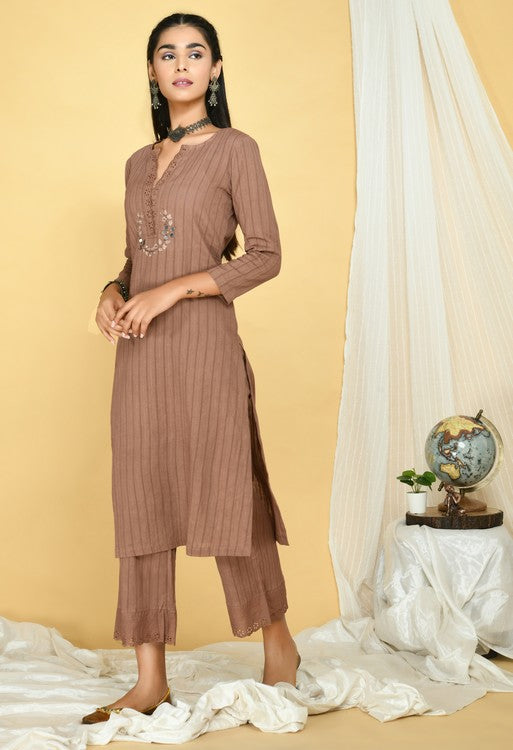 Mocha Brown Cotton Kurta Set of 2