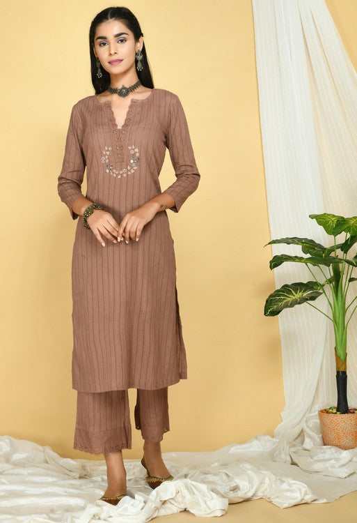 Mocha Brown Cotton Kurta Set of 2