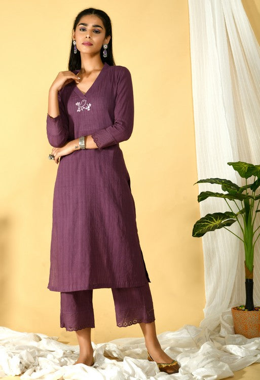 Plum Cotton Kurta Set of 2