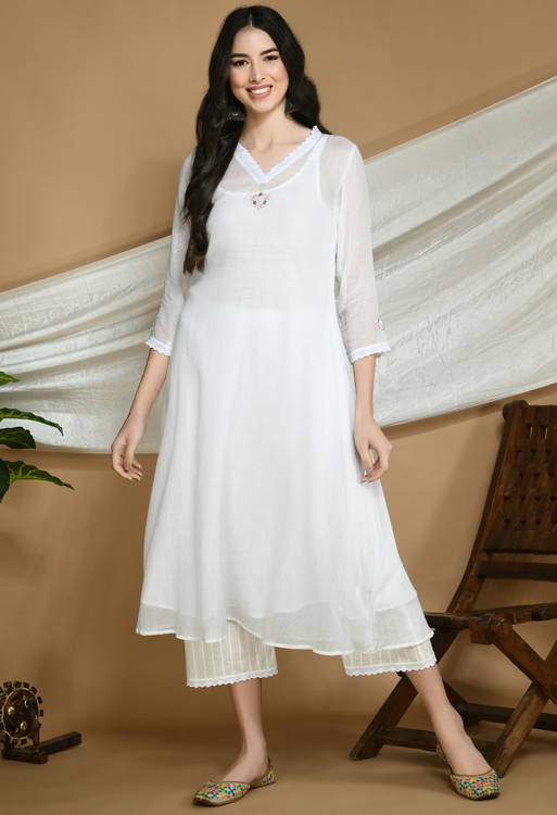 White Kota Doria Kurta