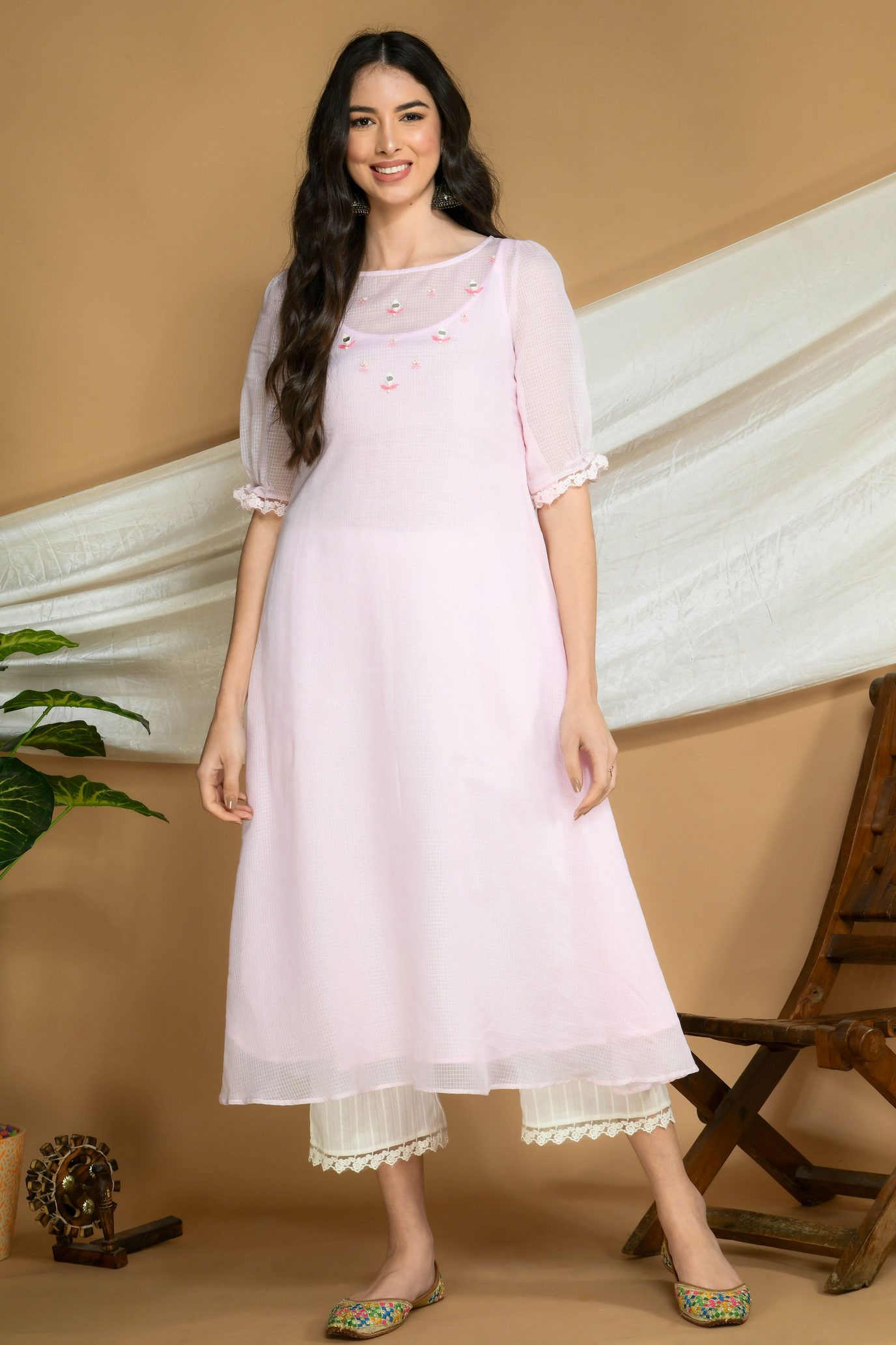 Powder Pink Kota Doria Kurta