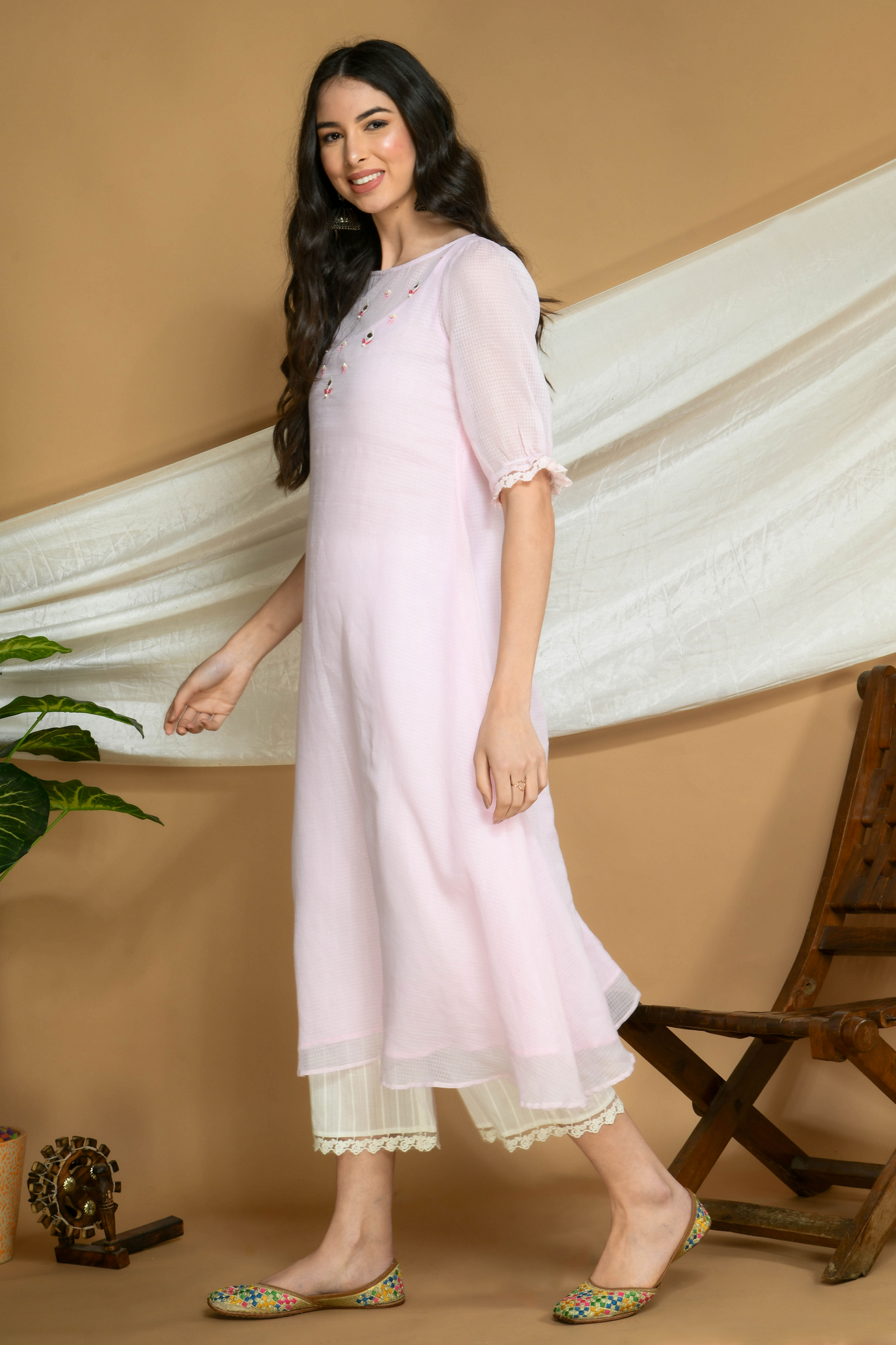 Powder Pink Kota Doria Kurta