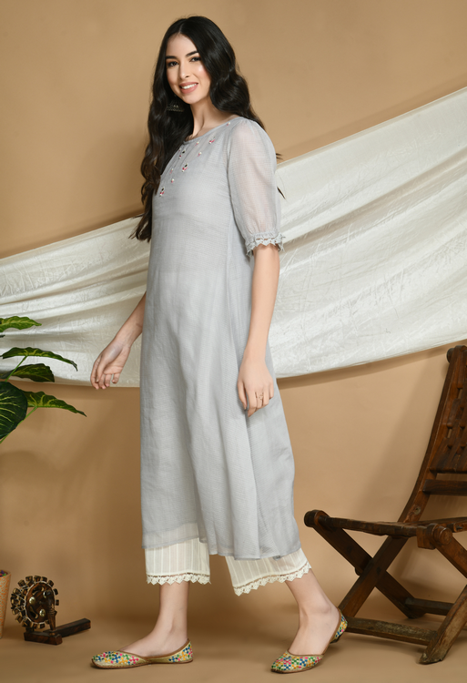 Slate Grey Kota Doria Kurta