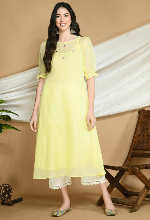 Yellow Kota Doria Kurta