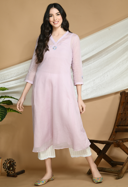 Old Rose Kota Doria Kurta