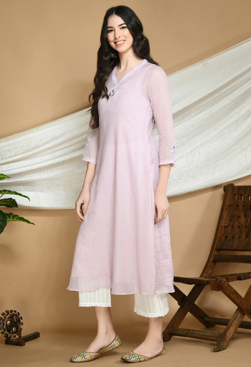 Old Rose Kota Doria Kurta