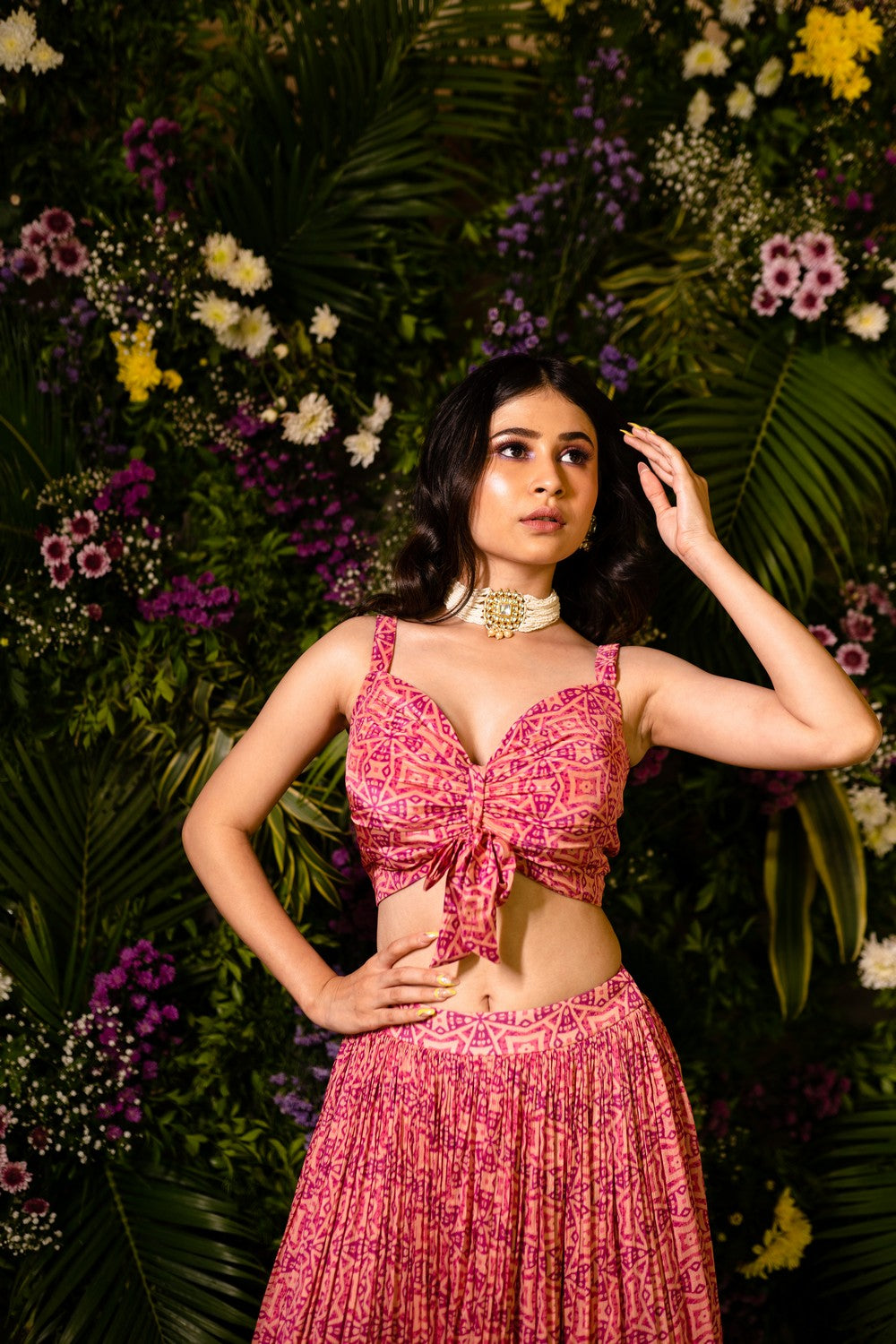 pink printed lehenga