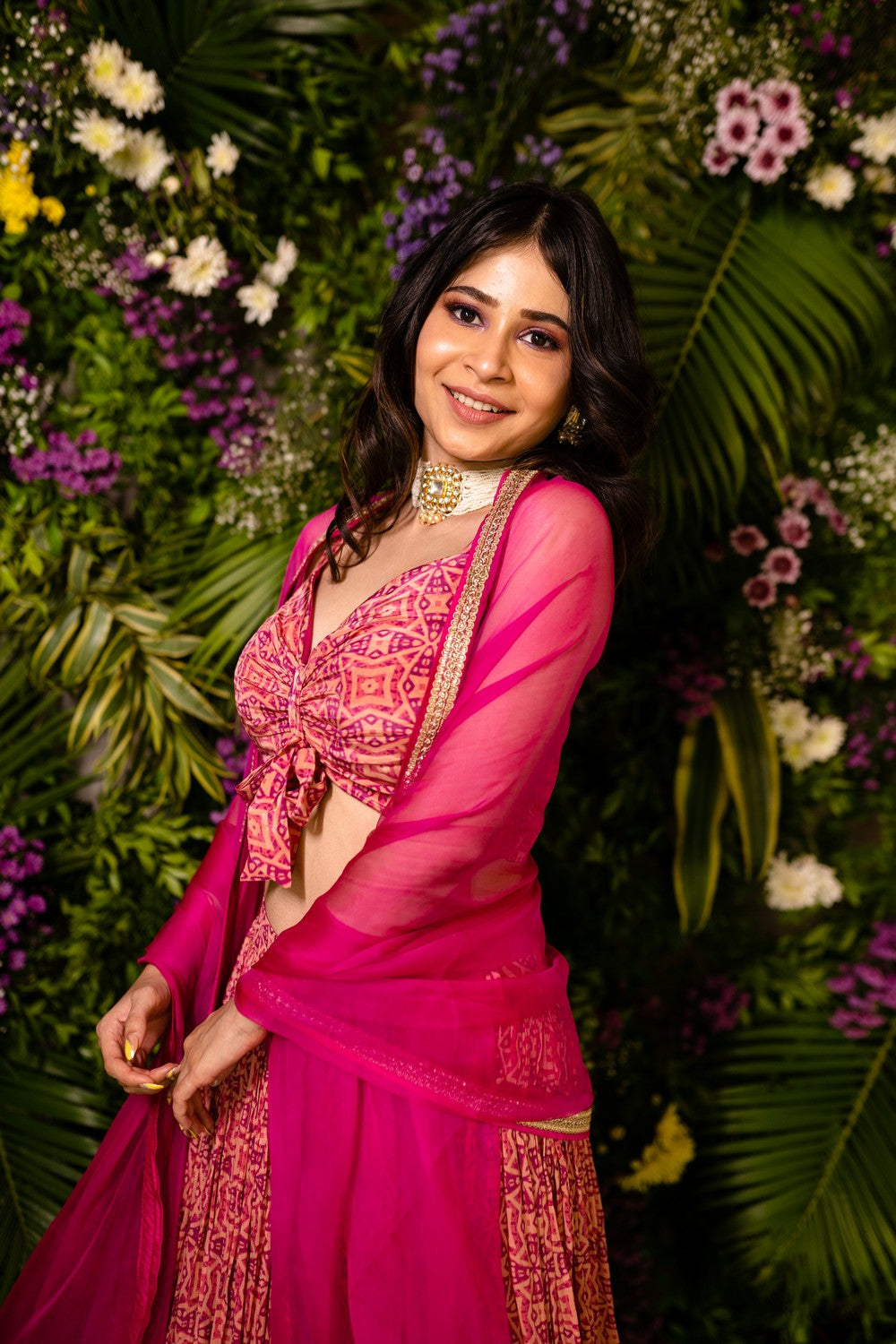 pink printed lehenga