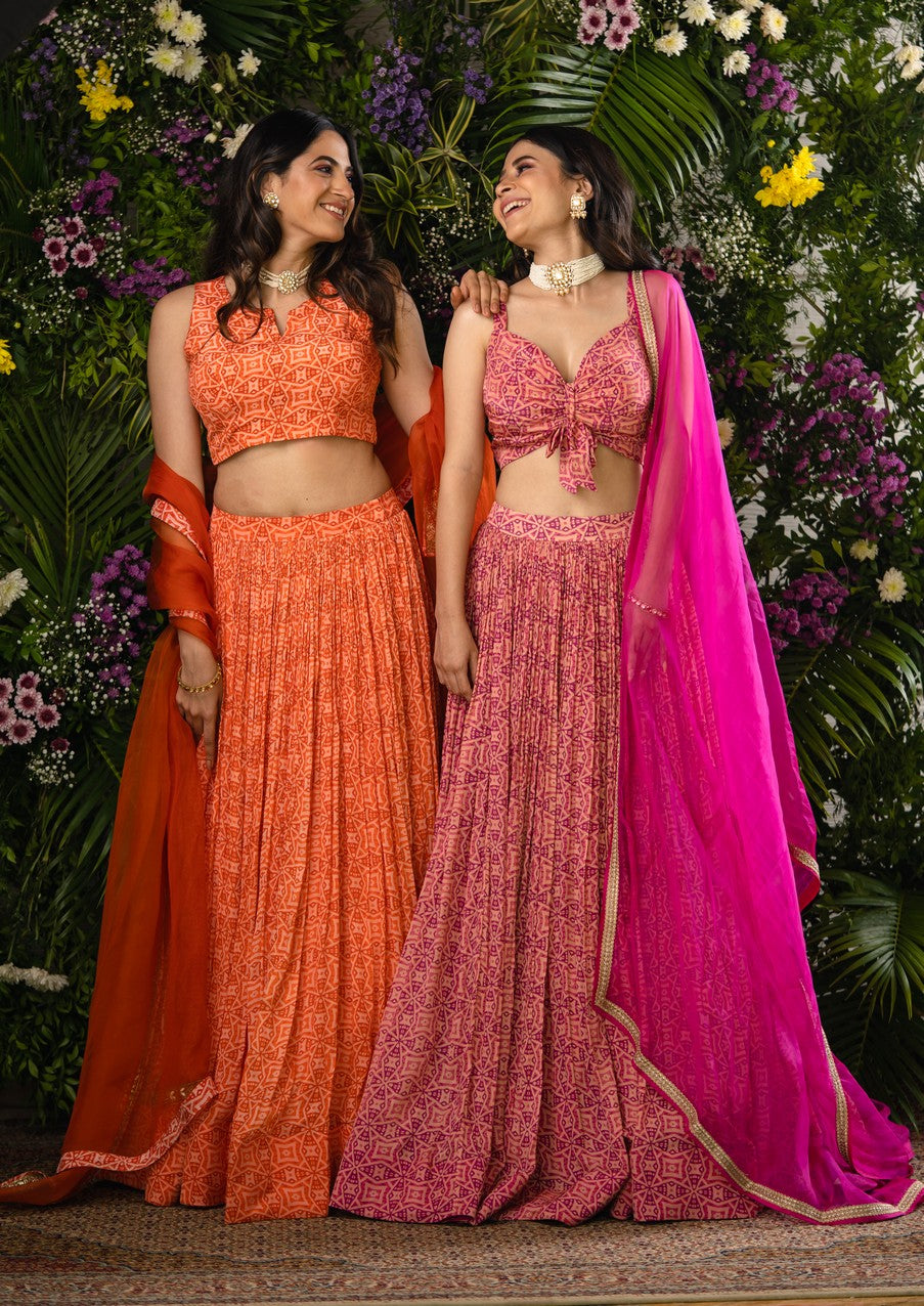 pink printed lehenga