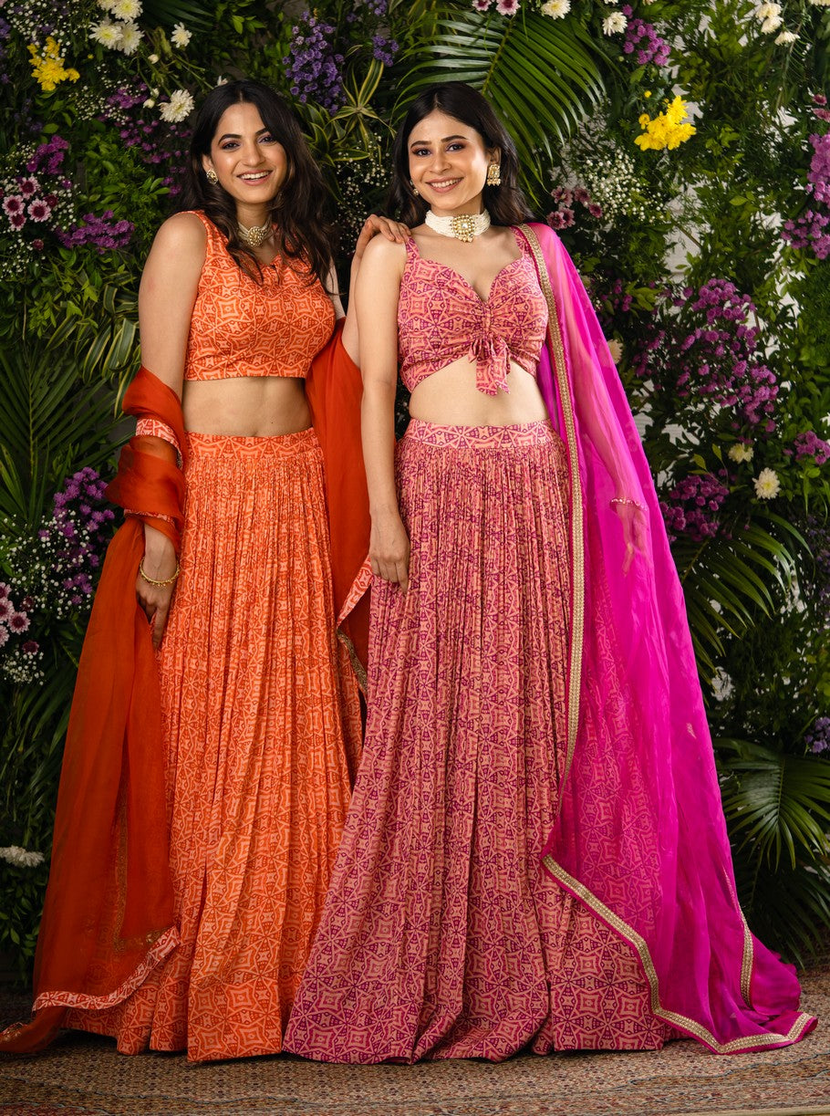 pink printed lehenga