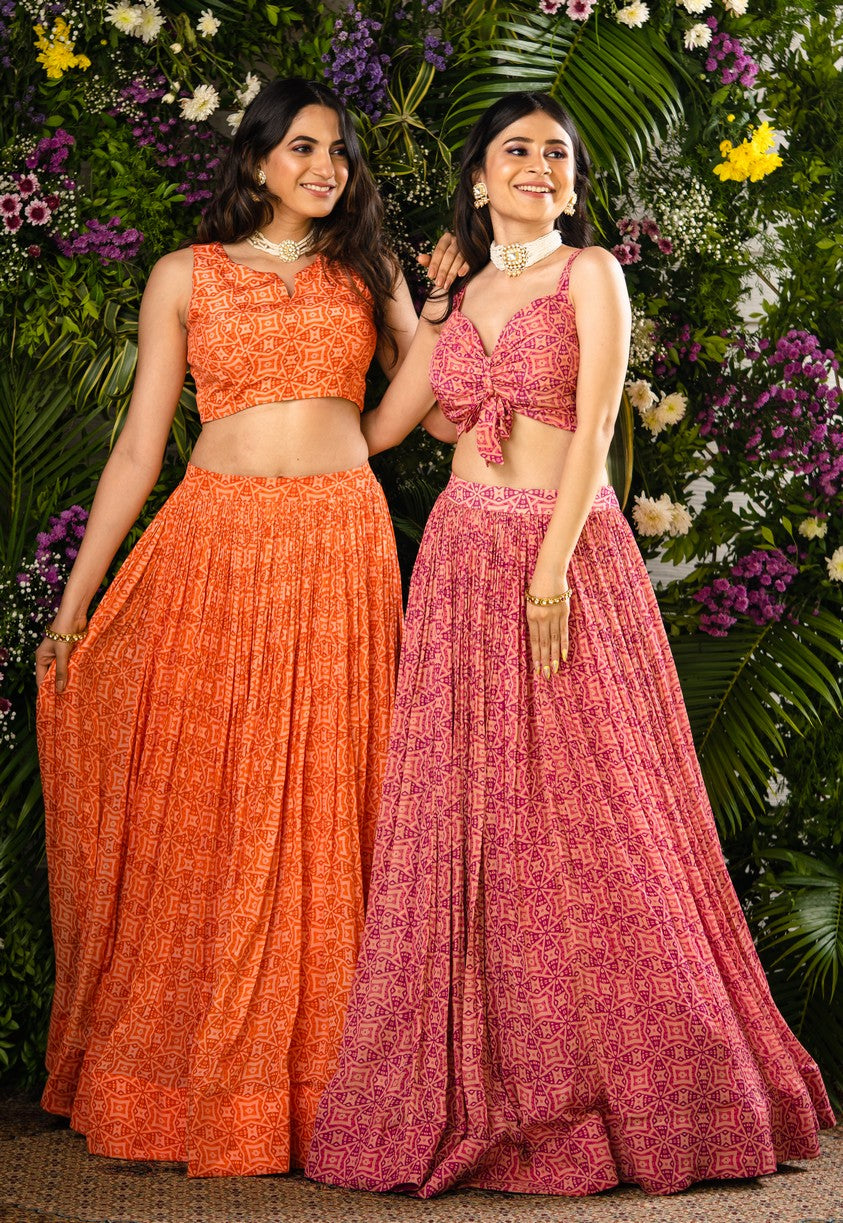 pink printed lehenga