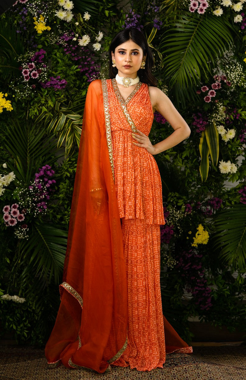 orange printed peplum kurta