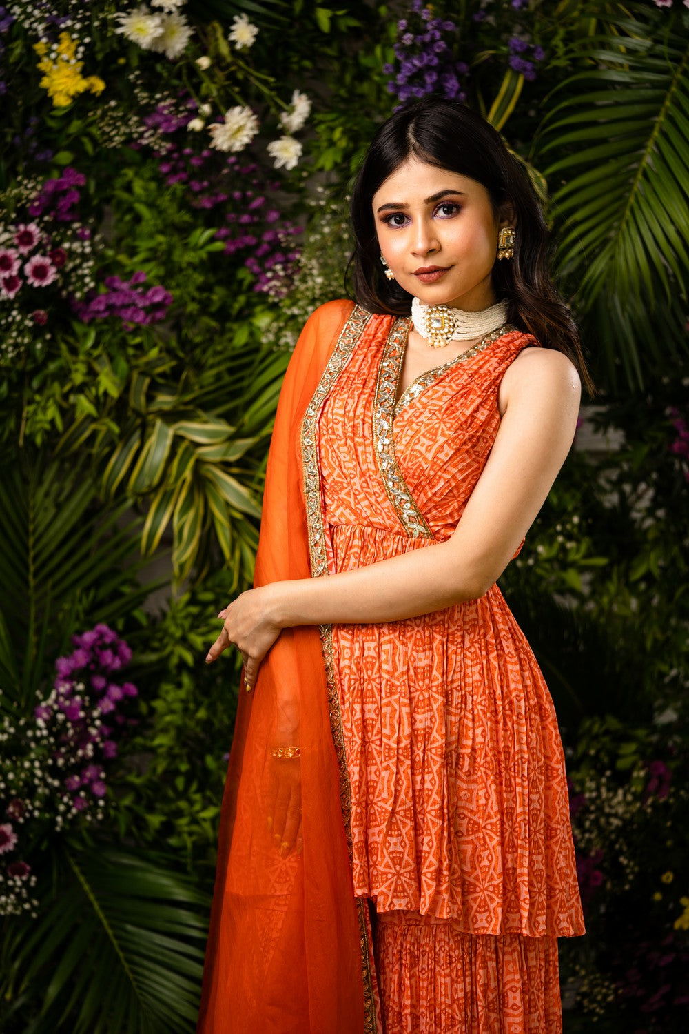 orange printed peplum kurta