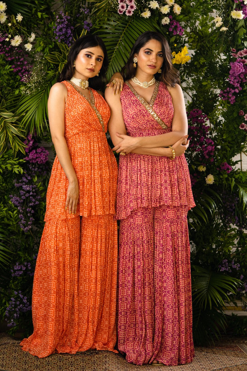 orange printed peplum kurta