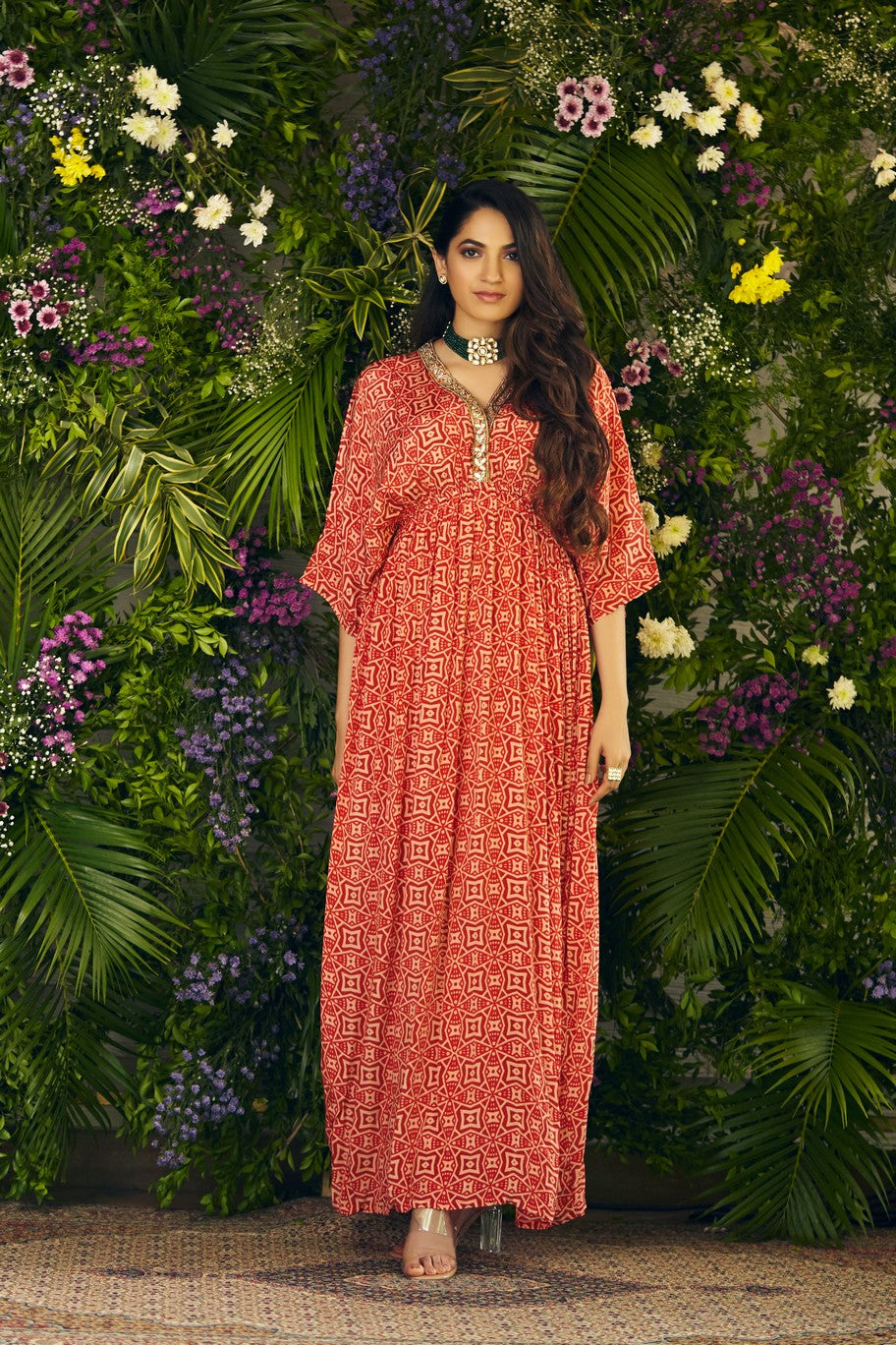 red printed kaftan