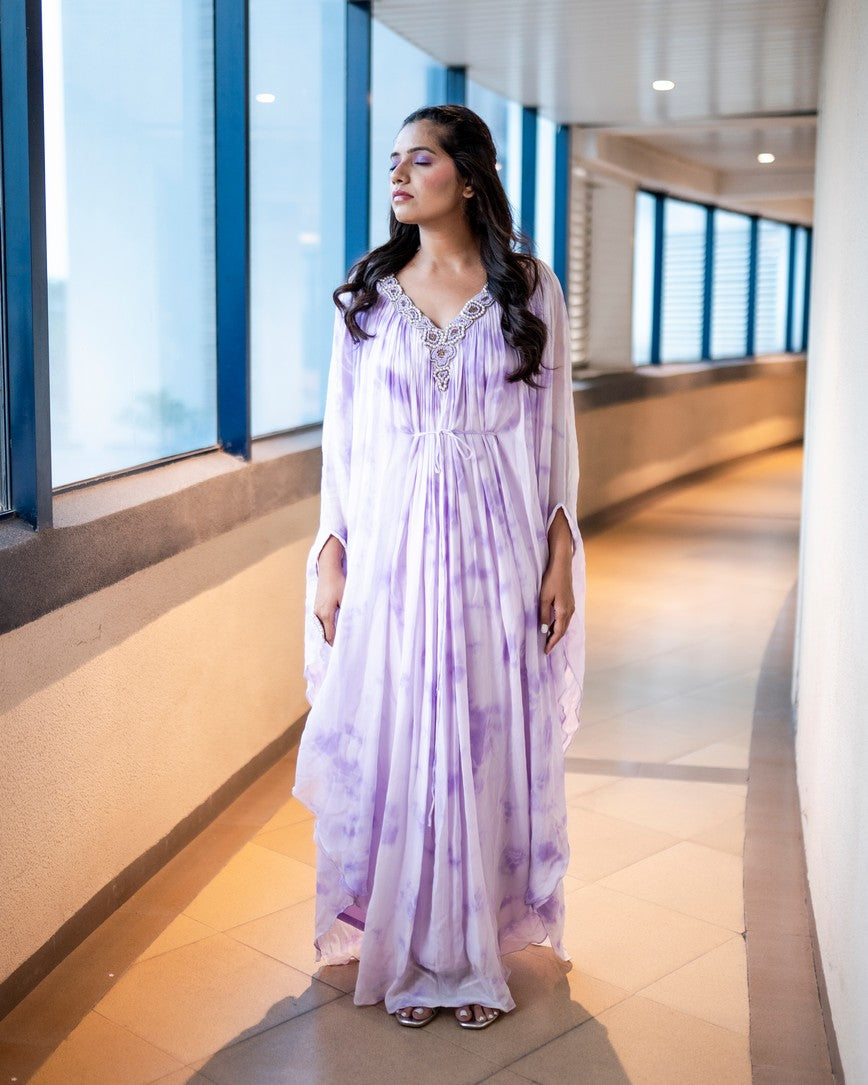 Lavender tie and dye full length kaftan